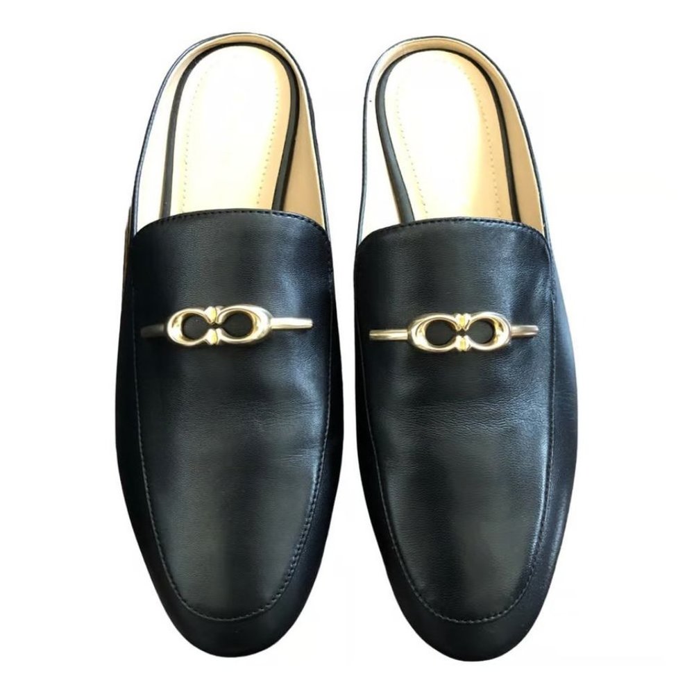 Coach Black Leather Flat Slides